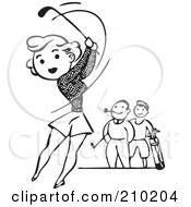 Poster, Art Print Of Retro Black And White Woman Golfing