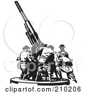 Royalty Free RF Clipart Illustration Of A Retro Black And White Team Setting Up A Military Gun by BestVector