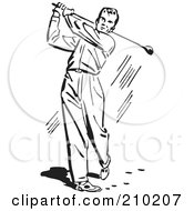 Poster, Art Print Of Retro Black And White Man Golfing