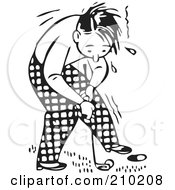 Royalty Free RF Clipart Illustration Of A Retro Black And White Man Sweating And Golfing