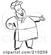 Royalty Free RF Clipart Illustration Of A Retro Black And White Chef Presenting by BestVector