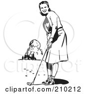 Poster, Art Print Of Retro Black And White Lady Golfing