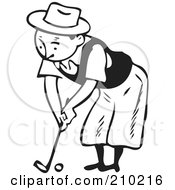 Royalty Free RF Clipart Illustration Of A Retro Black And White Man Bending Over While Golfing