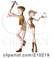 Royalty Free RF Clipart Illustration Of An Archeologist Couple Working