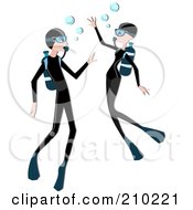 Royalty Free RF Clipart Illustration Of A Scuba Diver Couple