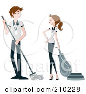 Poster, Art Print Of Housekeeping Couple Cleaning