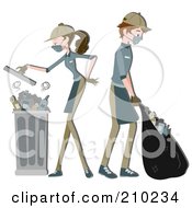 Waste Collector Couple Gathering Garbage