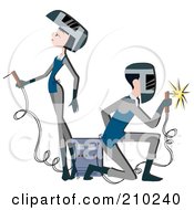 Royalty Free RF Clipart Illustration Of A Architect Couple Drafting