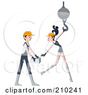 Poster, Art Print Of Construction Worker Couple Working