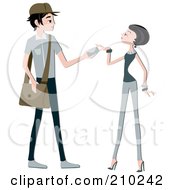 Poster, Art Print Of Mail Man Handing A Letter To A Woman