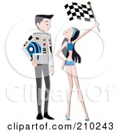 Royalty Free RF Clipart Illustration Of A Racer Flirting With A Flag Girl