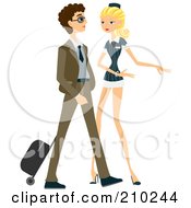 Royalty Free RF Clipart Illustration Of A Stewardess Assiting A Passenger