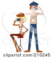 Royalty Free RF Clipart Illustration Of A Photographer Couple Taking Pictures