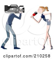 Royalty Free RF Clipart Illustration Of A Camera Man Zooming In On A Remale Reporter