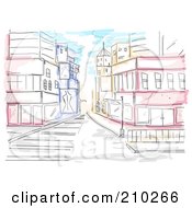 Royalty Free RF Clipart Illustration Of A Watercolor And Sketched Urban Street Scene