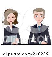 Royalty Free RF Clipart Illustration Of A News Anchor Couple Seated At A Desk