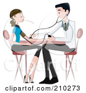 Royalty Free RF Clipart Illustration Of A Doctor Checking A Womans Blood Pressure by BNP Design Studio