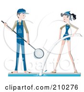 Poster, Art Print Of Pool Maintenance Couple Cleaning