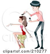 Royalty Free RF Clipart Illustration Of A Male Beautician Styling A Womans Hair