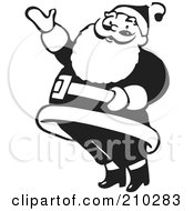 Royalty Free RF Clipart Illustration Of A Retro Black And White Santa Presenting To The Left