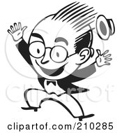 Royalty Free RF Clipart Illustration Of A Retro Black And White Businessman Jumping