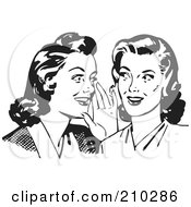 Royalty Free RF Clipart Illustration Of Retro Black And White Women Whispering Gossip by BestVector