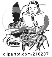 Poster, Art Print Of Retro Black And White Woman Reading In A Chair