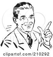 Royalty Free RF Clipart Illustration Of A Retro Black And White Businessman With An Idea