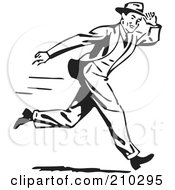 Poster, Art Print Of Retro Black And White Man Holding Onto His Hat While Running