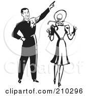 Royalty Free RF Clipart Illustration Of A Retro Black And White Man Pointing And Showing His Wife Something by BestVector