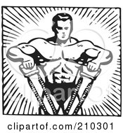 Poster, Art Print Of Retro Black And White Bodybuilder Pulling With His Arms