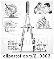 Royalty Free RF Clipart Illustration Of A Digital Collage Of Retro Black And White Architects And Drafting Tools by BestVector