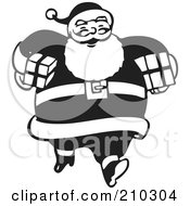 Poster, Art Print Of Retro Black And White Santa Carrying Two Gifts