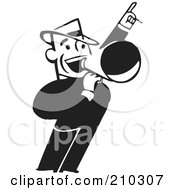Royalty Free RF Clipart Illustration Of A Retro Black And White Businessman Announcing