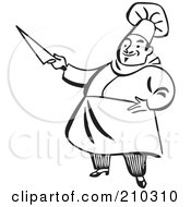 Royalty Free RF Clipart Illustration Of A Retro Black And White Chef Holding A Knife