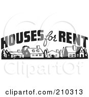 Royalty Free RF Clipart Illustration Of A Retro Black And White Houses For Rent Sign