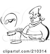 Poster, Art Print Of Retro Black And White Chef Flipping A Pancake