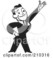 Royalty Free RF Clipart Illustration Of A Retro Black And White Businessman Gesturing Up Right