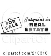 Poster, Art Print Of Retro Black And White For Sale Bargains In Real Estate Sign