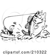 Poster, Art Print Of Retro Black And White Man Being Pulled By A Giant Fish