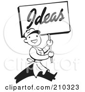 Poster, Art Print Of Retro Black And White Man Carrying An Ideas Sign