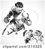Poster, Art Print Of Digital Collage Of Retro Black And White Boxers Fighting