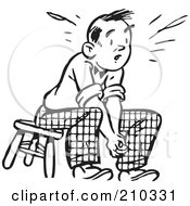 Royalty Free RF Clipart Illustration Of A Retro Black And White Man Sitting On A Stool