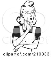 Royalty Free RF Clipart Illustration Of A Retro Black And White Woman Touching Her Cheek And Thinking