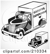 Poster, Art Print Of Digital Collage Of Retro Black And White Men Driving Delivery Trucks