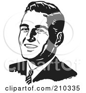 Royalty Free RF Clipart Illustration Of A Retro Black And White Businessmans Face