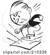 Royalty Free RF Clipart Illustration Of A Retro Black And White Businessman Stomping On Documents
