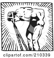 Royalty Free RF Clipart Illustration Of A Retro Black And White Bodybuilder Pulling With His Head