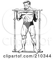 Poster, Art Print Of Retro Black And White Bodybuilder Lifting A Bar
