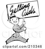 Poster, Art Print Of Retro Black And White Man Carrying A Selling Aids Sign